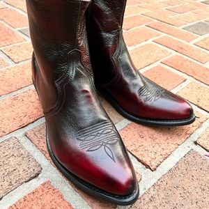 Men's Abilene Western Wingtip Zipper Boots, cherry red leather dress boots